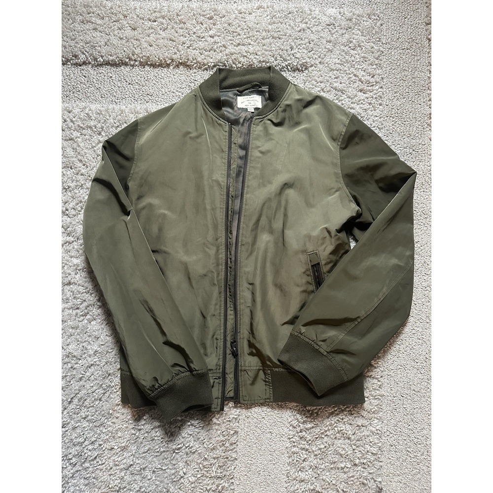 Club Monaco Bomber Jacket Mens Small Olive Green Nylon Zip Lightweight Spring